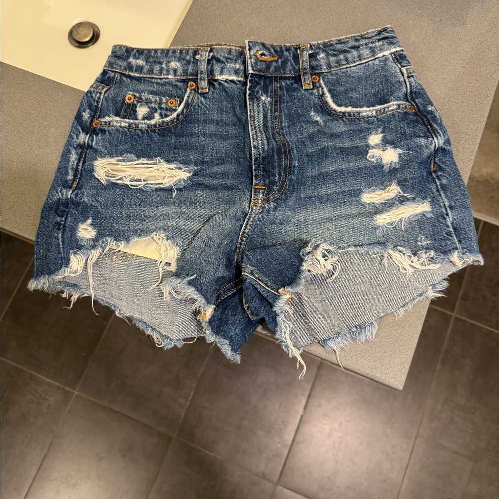 Zara Blue Distressed Jean Shorts